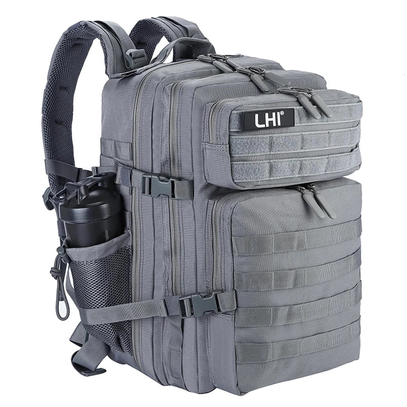 LHI 45L Tactical Backpack for Men & Women - Large Outdoor Sports Hiking Gym Bag with Bottle Holder