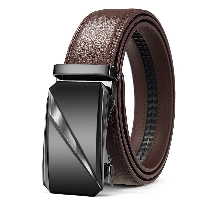 Men’s Genuine Leather Automatic Belt - Adjustable Ratchet Buckle, Luxury Designer Style