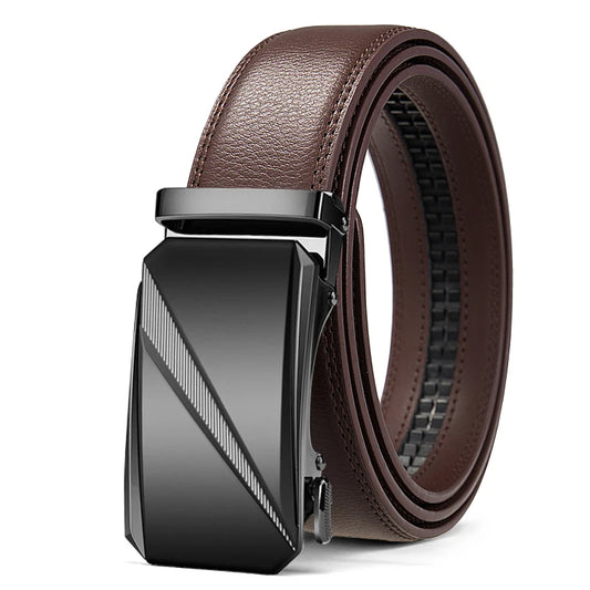 Men’s Genuine Leather Automatic Belt - Adjustable Ratchet Buckle, Luxury Designer Style