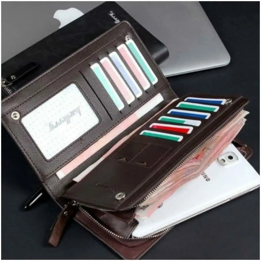 Men’s Long Zipper Wallet | Business Travel Bifold Purse with Large Capacity Card Holder