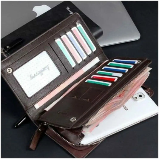 Men’s Long Zipper Wallet | Business Travel Bifold Purse with Large Capacity Card Holder