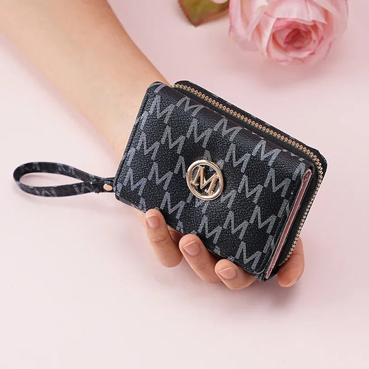 Short M Letter Women's Wallet - Compact Wristlet Purse with Zipper, Card Slots, and Coin Pocket