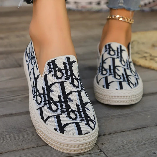 Letter Fisherman Loafers - Knitted Graffiti Sneakers, Casual Breathable Plaid Shoes for Women