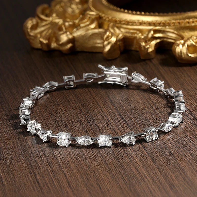 KNOBSPIN 6.3–8.1ct Moissanite Tennis Bracelet - D VVS1 Lab-Grown Diamond, 925 Sterling Silver Plated 18K Gold for Women & Men