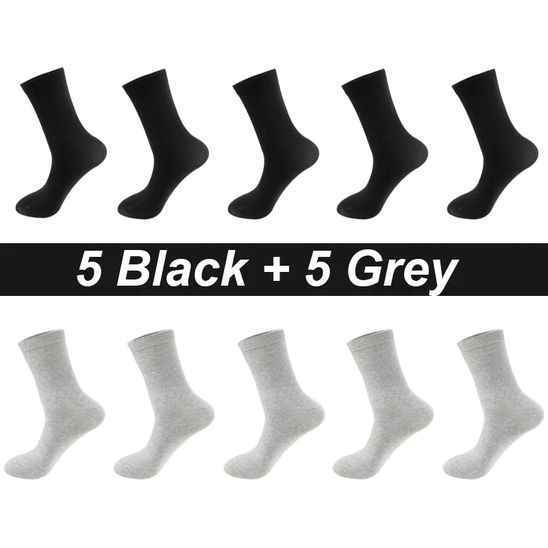 Men’s Combed Cotton Socks - 10 Pairs, Black Casual & Business Socks, Breathable High-Quality