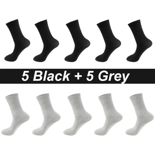 Men’s Combed Cotton Socks - 10 Pairs, Black Casual & Business Socks, Breathable High-Quality