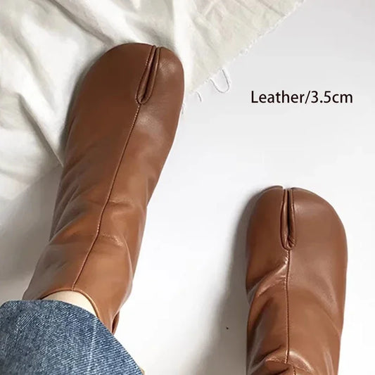 Luxury Women’s Split-Toe Ankle Boots - Autumn/Winter Genuine Leather Low Heel Fashion Boots