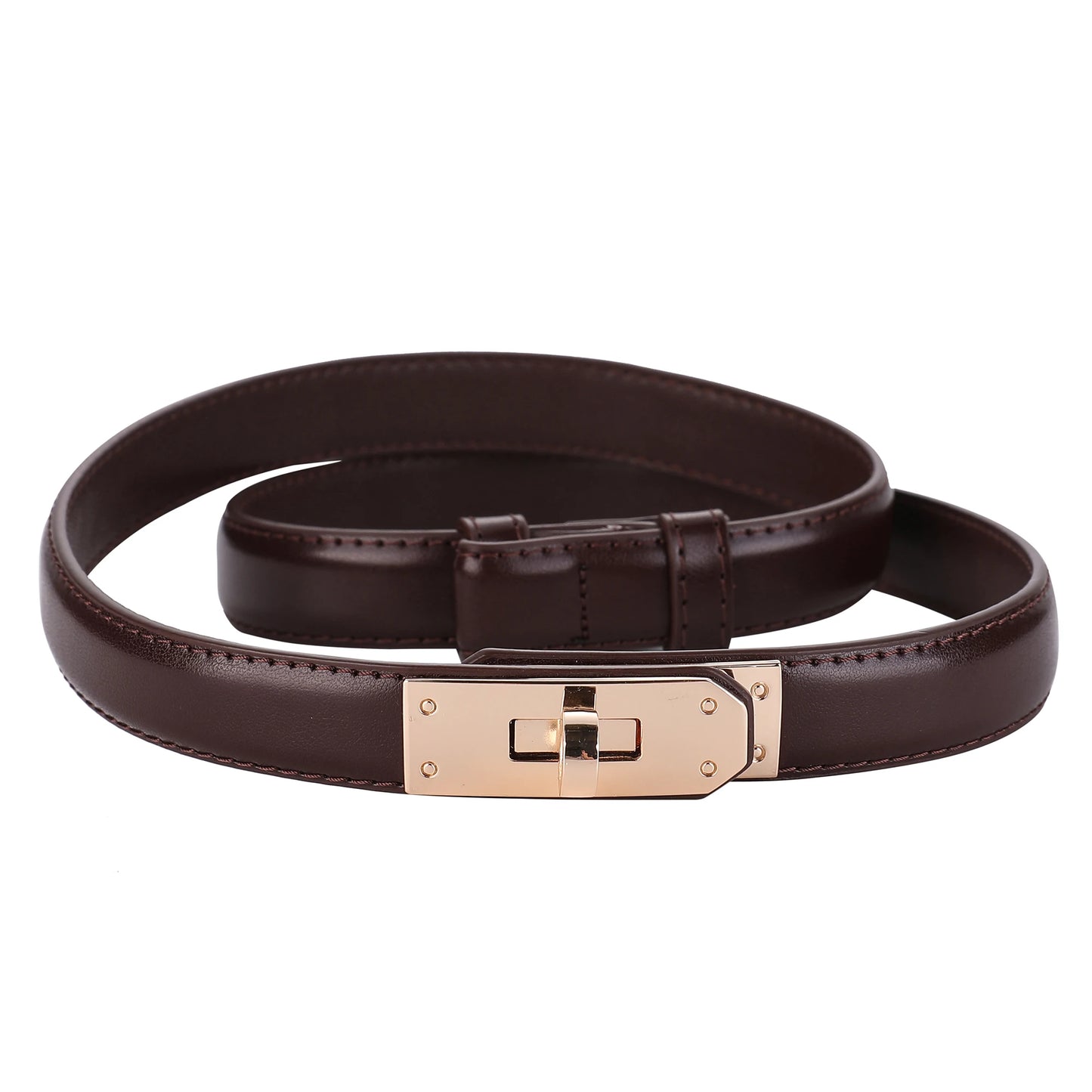 Women’s Leather Belt - Golden Metal Buckle, Luxury Casual Strap for Jeans & Dresses