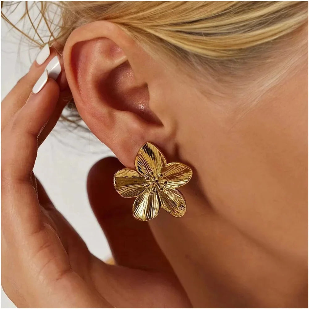 2PC Women’s Stainless Steel Flower Earrings - Trendy Fashion Jewelry for Festivals, Parties & Travel