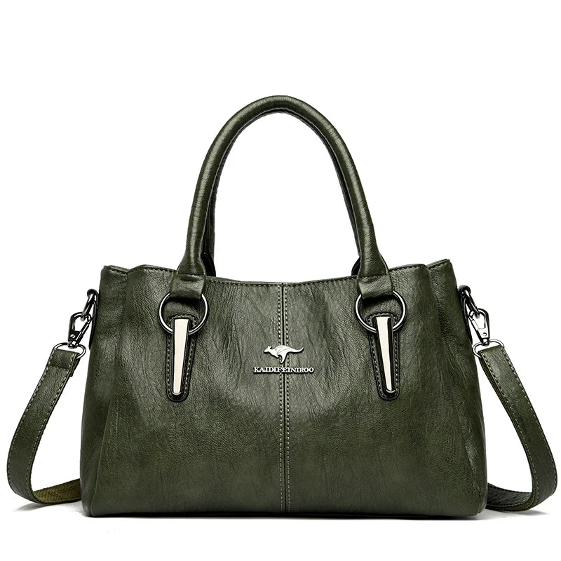 Triluxe Soft Leather Crossbody - Elegant 3-Layer Shoulder Handbag for Women
