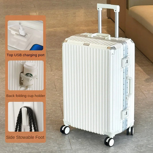 28-Inch Large Capacity Aluminum Frame Suitcase - Durable Trolley Luggage with Universal Wheels, Business Travel Suitcase 24
