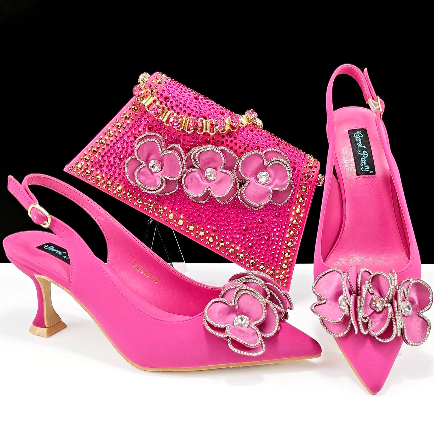 Women’s Pointed Toe Shoes & Bag Set - Floral Decoration, Elegant Party & Daily Wear