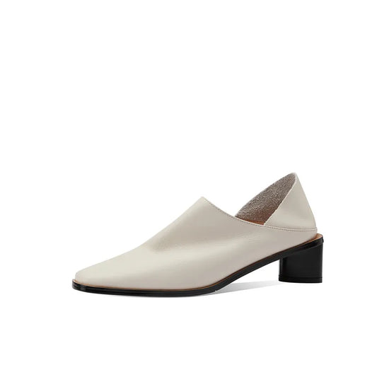 Genuine Leather Women’s Pumps – Square Toe, Mid-Thick Heels, Soft Upper Office Shoes