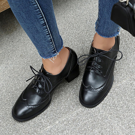 Women’s Vintage Oxford Pumps – Genuine Leather, Retro Thick Heels