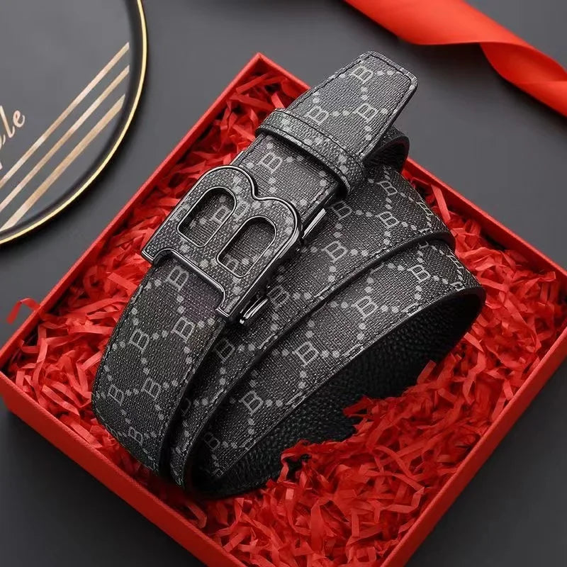 Luxury Men’s Leather Belt - Alloy Needle Buckle with B-Shaped Head, Business & Casual