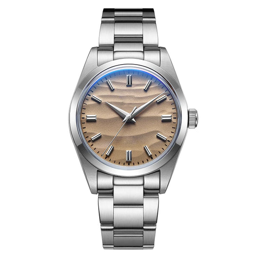 Men’s Stainless Steel Quartz Watch - 100M Waterproof, 3D Sand Dial Dress Timepiece