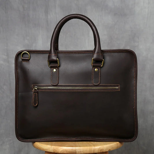 Retro Men’s Leather Briefcase | Genuine Cowhide 14-Inch Laptop Business Shoulder & Messenger Bag