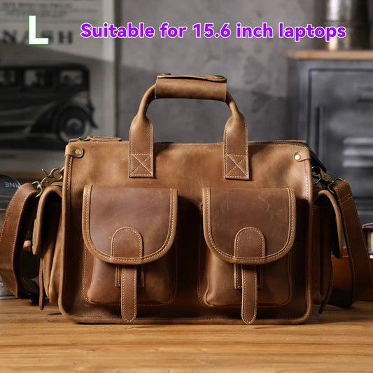 Vintage Men’s Leather Messenger Bag | Cowhide Laptop Briefcase 14/15.6 Inch with YKK Zipper – Office & Work Bag Gift