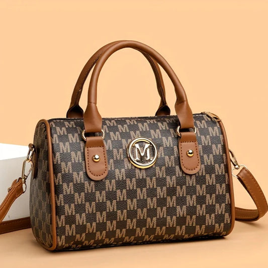Chic Monogram 'M' Shoulder Bag - Compact Faux Leather Crossbody for Everyday Elegance