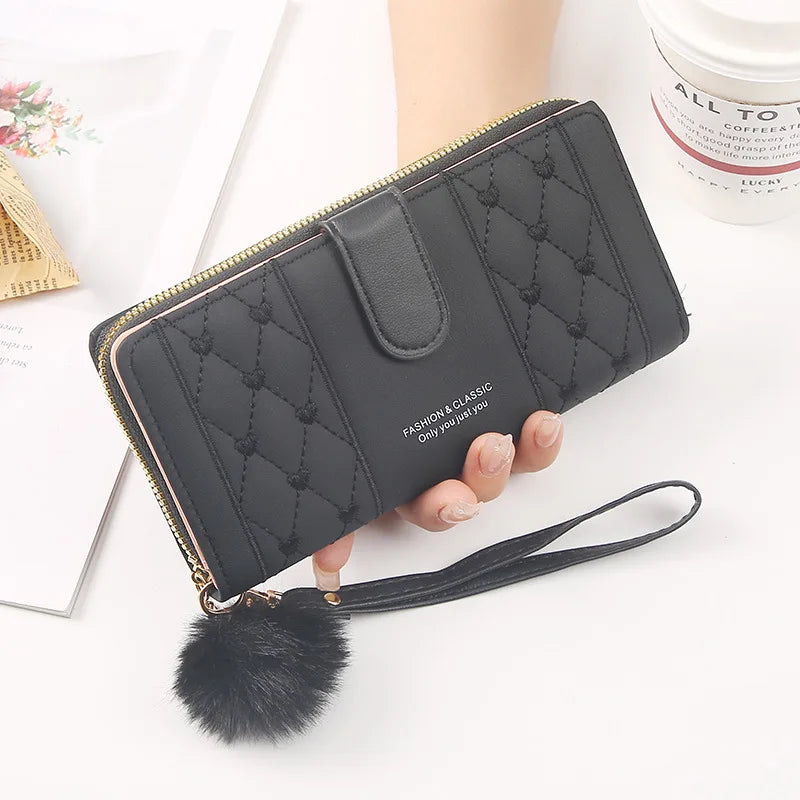 Women's Long PU Leather Wallet - Large Capacity Card Holder & Zipper Coin Purse with Phone Compartment and Wristlet