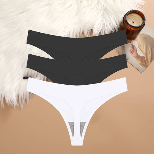 3-Piece Seamless G-String Lingerie Set - Breathable Low-Waist T-Back Panties for Women