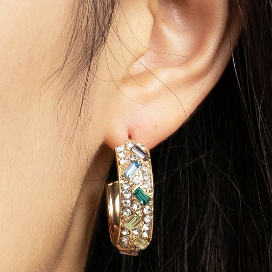 C-Shaped Colorful Zircon Hoop Earrings - Luxury Crystal Geometric Jewelry for Women