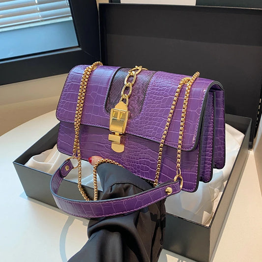 New Crocodile Pattern PU Leather Chain Shoulder Bag - Small Fashion Crossbody Purse for Women