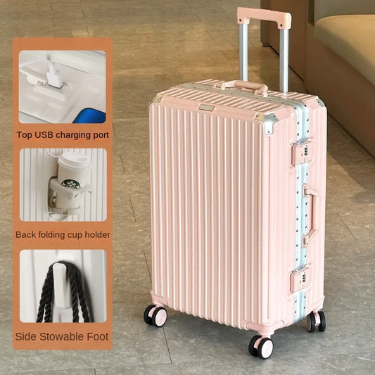 28-Inch Large Capacity Aluminum Frame Suitcase - Durable Trolley Luggage with Universal Wheels, Business Travel Suitcase 24