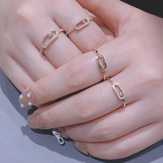 Exquisite Single Diamond Sliding Ring - 925 Sterling Silver Luxury Jewelry