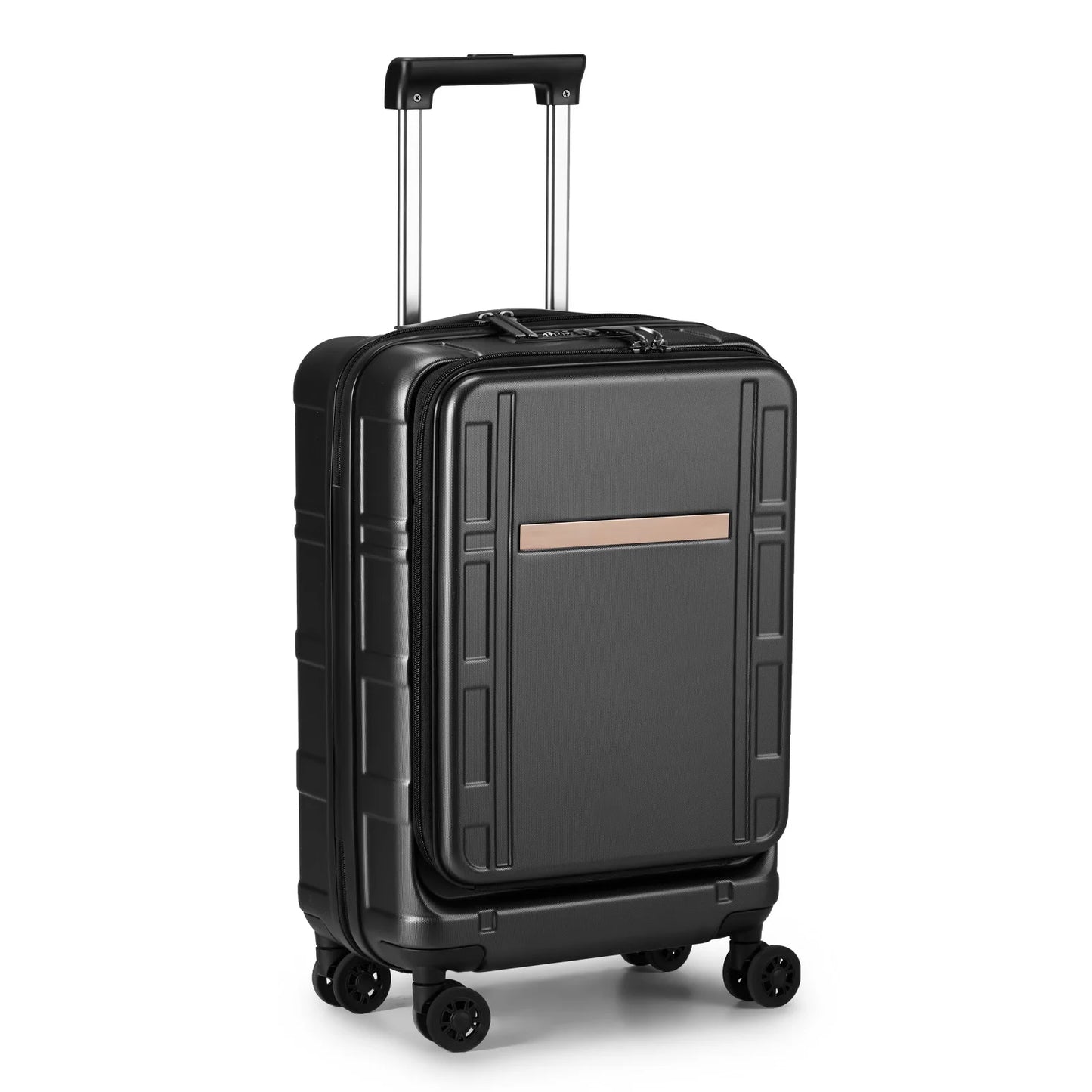 Airline Approved 20-Inch Carry-On Luggage with Front Compartment - 22x14x9, ABS+PC Hard Shell, TSA Lock, Double Spinner Wheels