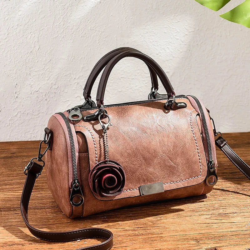 Heritage Bloom - Vintage Style PU Leather Boston Satchel
