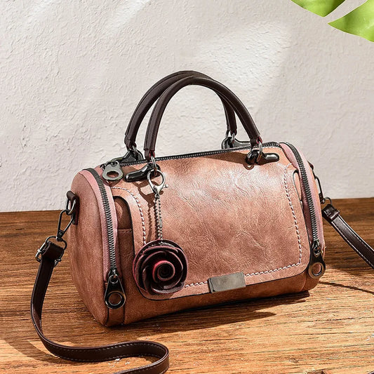 Heritage Bloom - Vintage Style PU Leather Boston Satchel