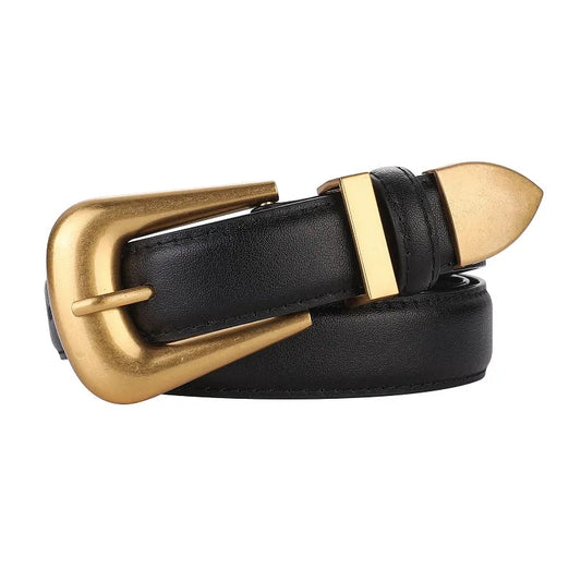 Women’s Genuine Burgundy Leather Belt - Gold Metal Buckle, Luxury Casual Strap for Jeans & Dresses