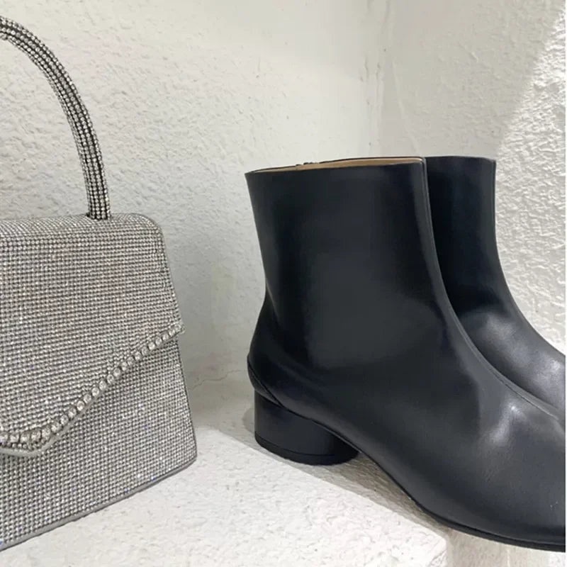 Luxury Women’s Split-Toe Ankle Boots - Autumn/Winter Genuine Leather Low Heel Fashion Boots