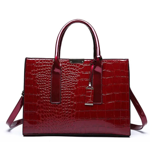 Chic Croco-Textured Structured Tote - Versatile Work & Travel Crossbody Bag for Women