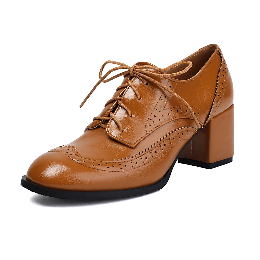 Women’s Vintage Oxford Pumps – Genuine Leather, Retro Thick Heels