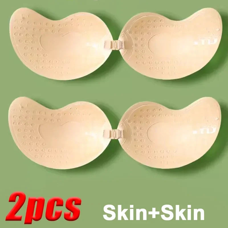 Invisible Strapless Adhesive Push-Up Bra - Seamless Silicone Stick-On Bralette with Nipple Covers for Women Lingerie