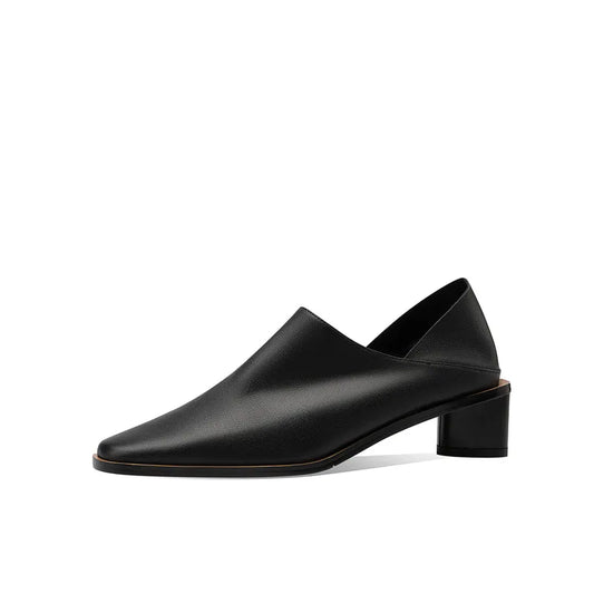 Genuine Leather Women’s Pumps – Square Toe, Mid-Thick Heels, Soft Upper Office Shoes
