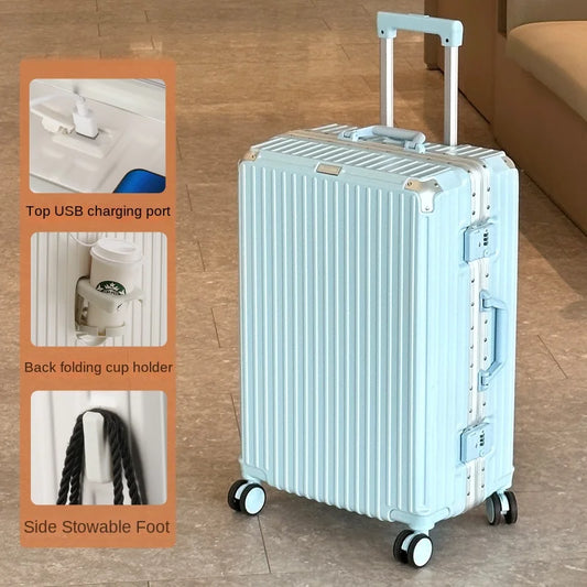 28-Inch Large Capacity Aluminum Frame Suitcase - Durable Trolley Luggage with Universal Wheels, Business Travel Suitcase 24