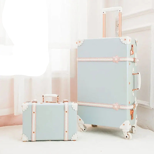 Vintage Style Retro Trolley Luggage - 360° Spinner Wheels Carry-On Suitcase for Women & Men, Pink, 20/22/24/26 Inch
