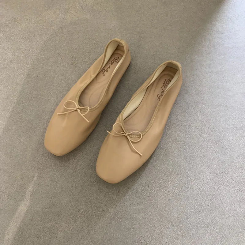 Elegant Women’s Ballet Flats - Soft Slip-On Shoes with Butterfly-Knot Design