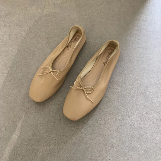 Elegant Women’s Ballet Flats - Soft Slip-On Shoes with Butterfly-Knot Design