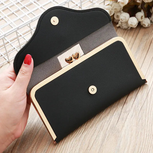 Women's Crown Style Long Wallet - Elegant Hasp & Zipper Clutch with ID Card Holder and Coin Pouch