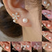 Korean Vintage Pearl & Crystal Earrings - Luxury Zircon Flower, Butterfly & Leaf Studs for Women