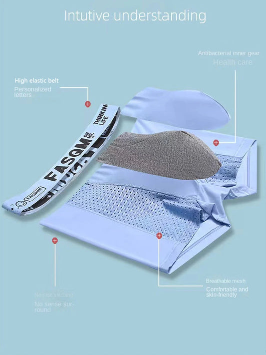 Men’s Mesh Ice Silk Boxer Shorts - 4 Pairs, Breathable Slim Fit Underwear, L–6XL