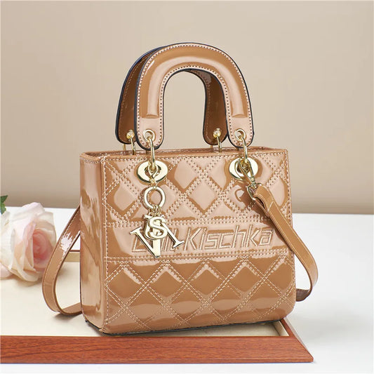 LustraVogue Patent Shine Tote - Luxe Designer Crossbody Handbag for Women