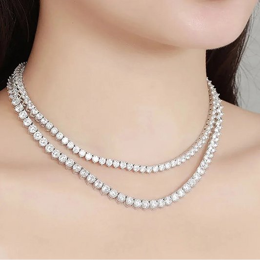 MUXIFC 18K Gold Plated 925 Sterling Silver Moissanite Tennis Necklace - 3-Claw Setting Lab Diamond Chain for Men & Women, GRA Certified Hip Hop Jewelry