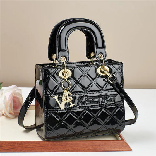 LustraVogue Patent Shine Tote - Luxe Designer Crossbody Handbag for Women