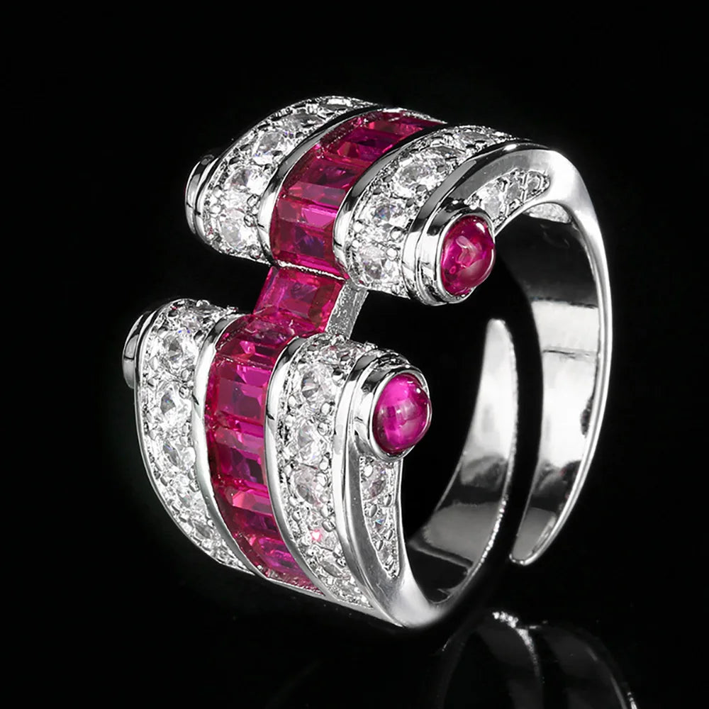 Retro 3×4MM Ruby, Emerald & Sapphire Gemstone Ring - Lab Diamond Cocktail Jewelry for Women