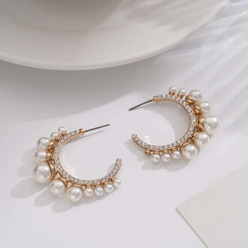 C-Shaped Colorful Zircon Hoop Earrings - Luxury Crystal Geometric Jewelry for Women